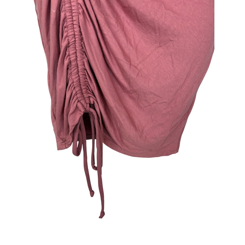 CBRAND Dusty Pink Ruched Asymmetrical Mini Dress Medium Bodycon Festival Boho - Picture 5 of 9